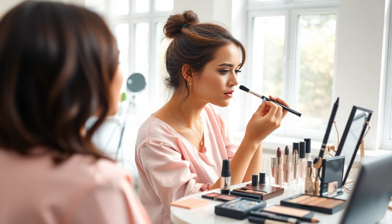 Learn various techniques in makeup courses through a professional artist demonstrating application.