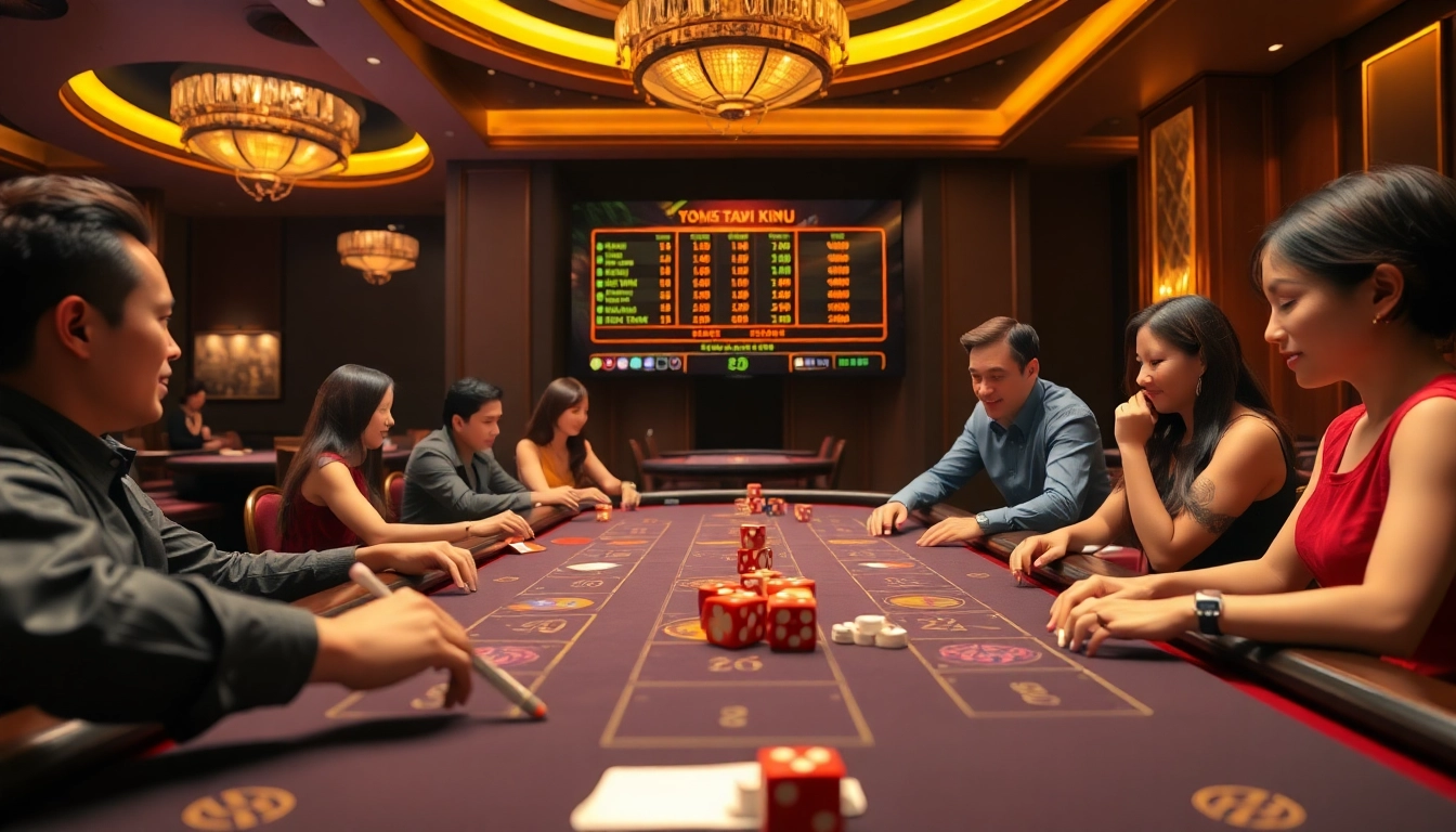 Tài xỉu 789BET in action with dynamic players, vibrant dice, and luxurious casino ambiance.