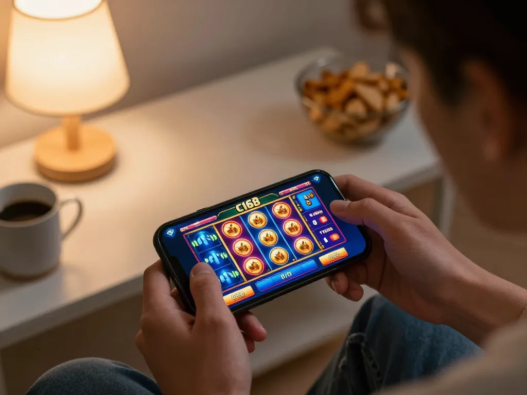 C168 nhà cái app interface displayed on smartphone during enthusiastic mobile gaming session in a cozy living room