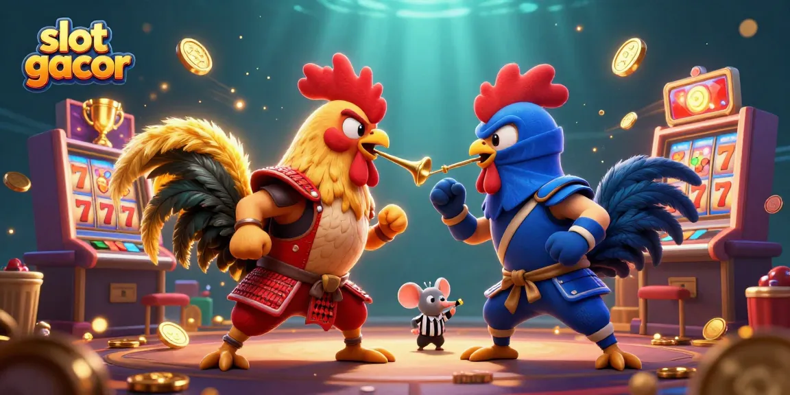 Experience thrilling slot gacor gameplay with dynamic action featuring colorful roosters and vibrant casino elements.