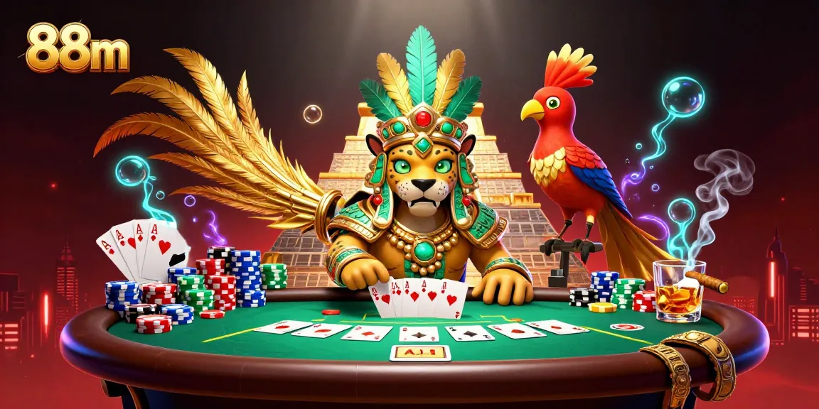 Experience thrilling gameplay at 88m with vibrant poker elements and captivating Mayan design.