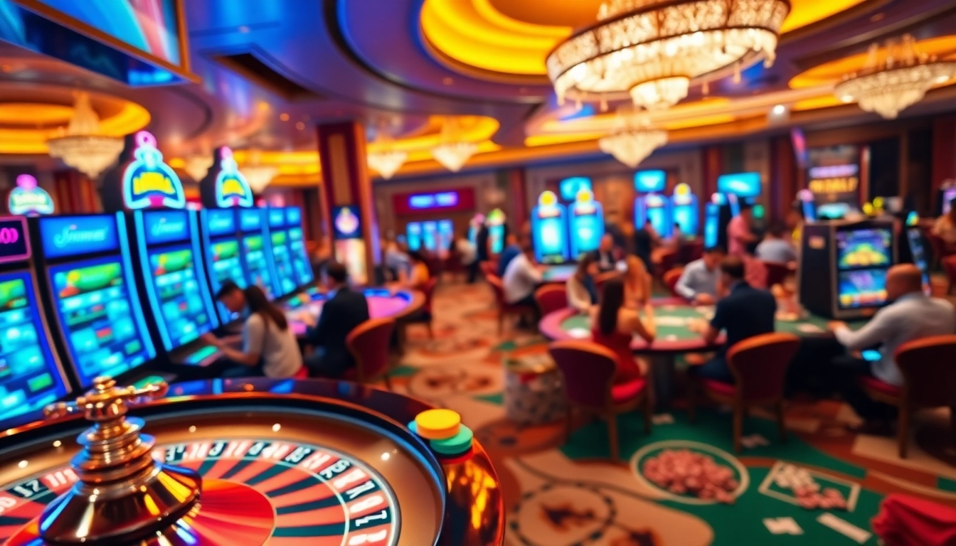 Experience exhilarating gameplay at https://mm88.video/ with vibrant casino activities, poker chips, and roulette wheels.
