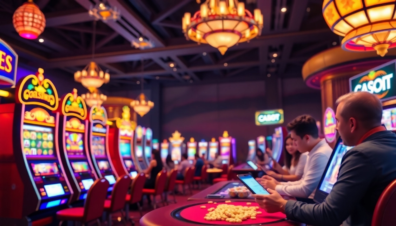 Experience thrilling gameplay at jamu slot with vibrant slot machines and excited players.