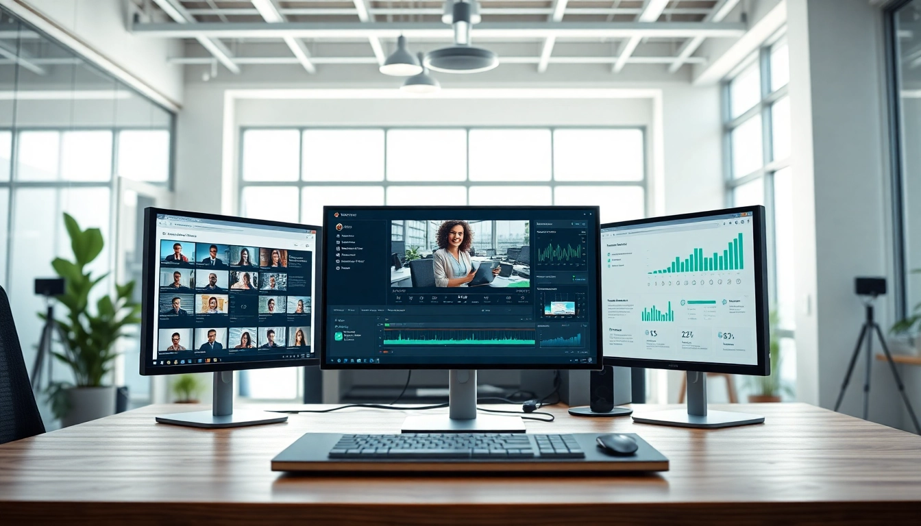 AI video generator interface in a modern workspace, showcasing creative video editing tools.