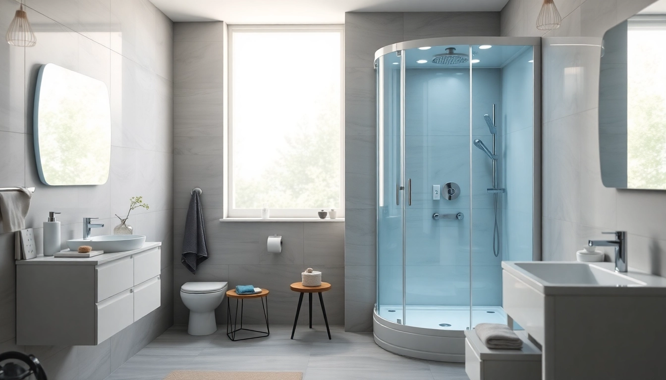 Sirhona showcases a modern shower cabin with stylish design elements and LED lighting.