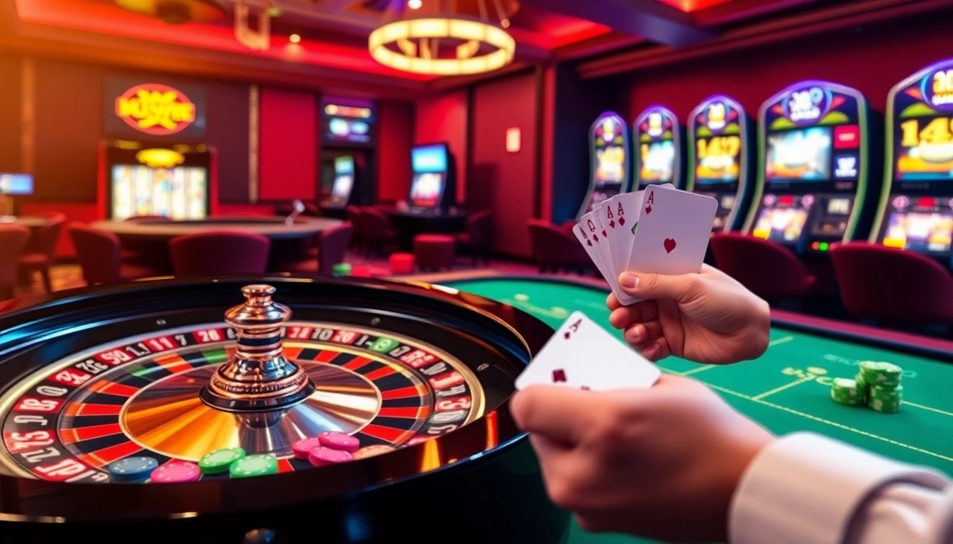 Experience the thrill of U888 with vibrant casino scenes showcasing roulette, poker, and exciting slot machines.