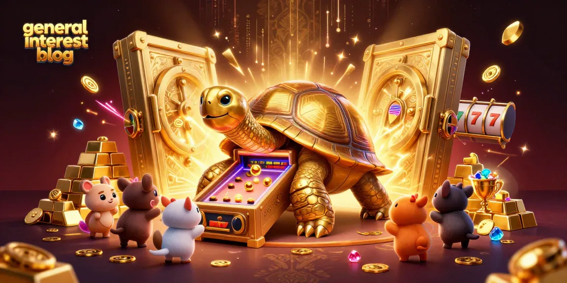 Play exciting casino games at the general interest blog with a golden tortoise pinball scene filled with treasures.