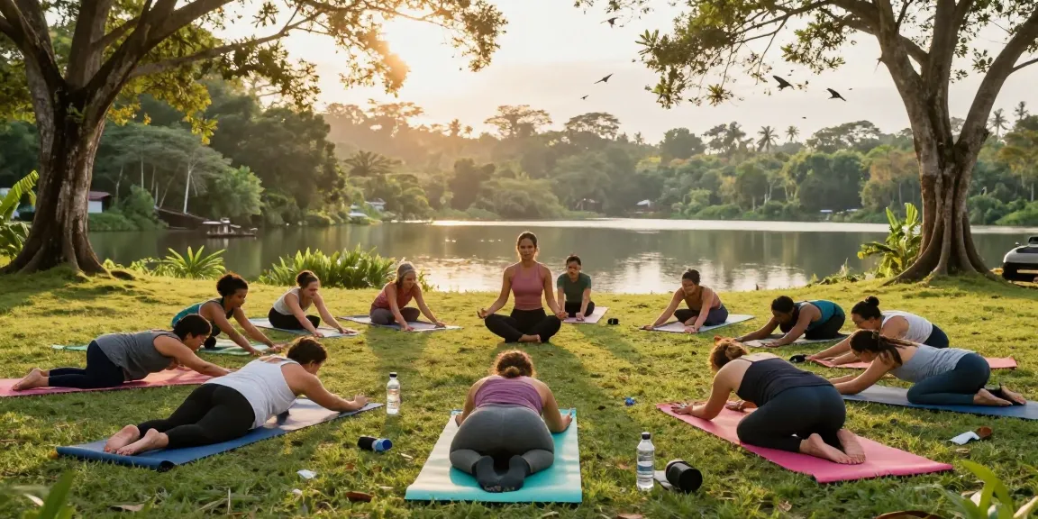 Yoga teachers intensive Sri Lanka showcasing participants engaged in serene training sessions with Simon Borg-Olivier amidst natural surroundings.