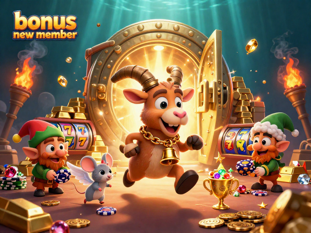 Engage in the thrilling bonus new member slots with festive casino characters, gold treasures, and excitement!