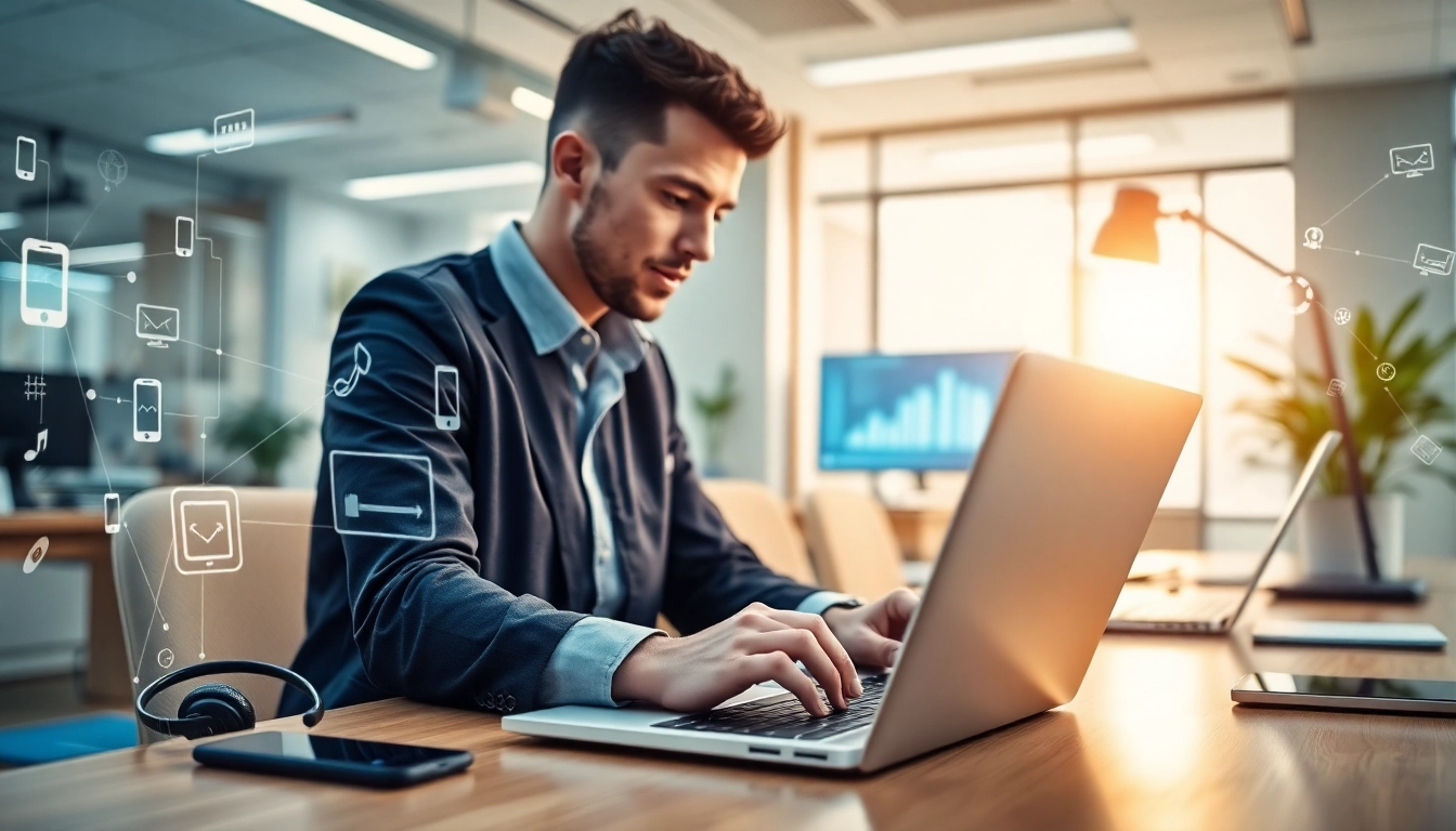Utilizing remote call control technology in a modern workspace with digital communication tools.