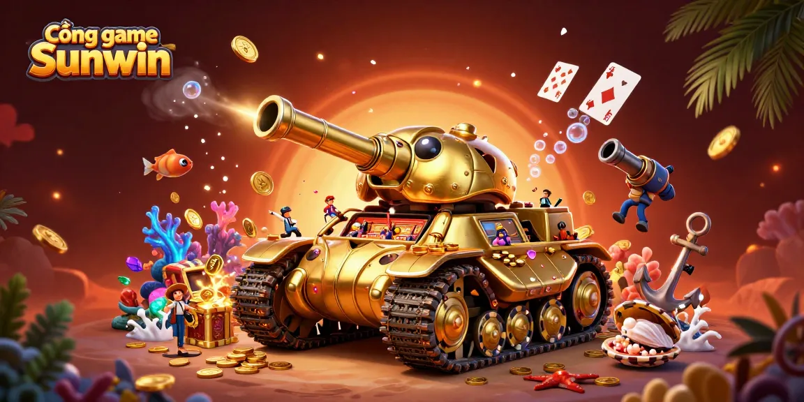 Cổng game Sunwin invites players into an animated casino adventure with an enchanting golden beetle tank scene.