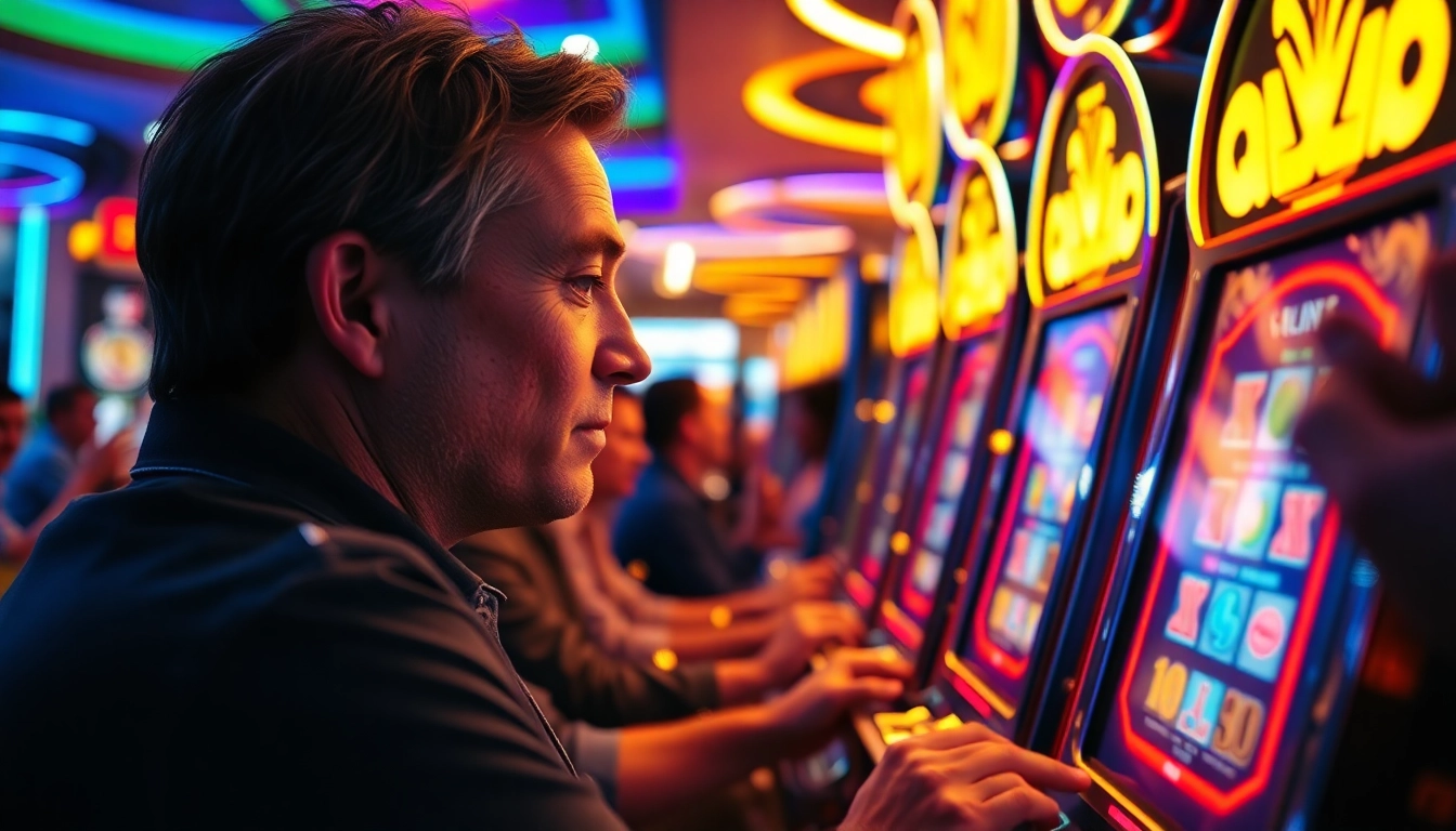 Rtp slot gacor menampilkan mesin slot yang berkilau dengan pemain menang besar.