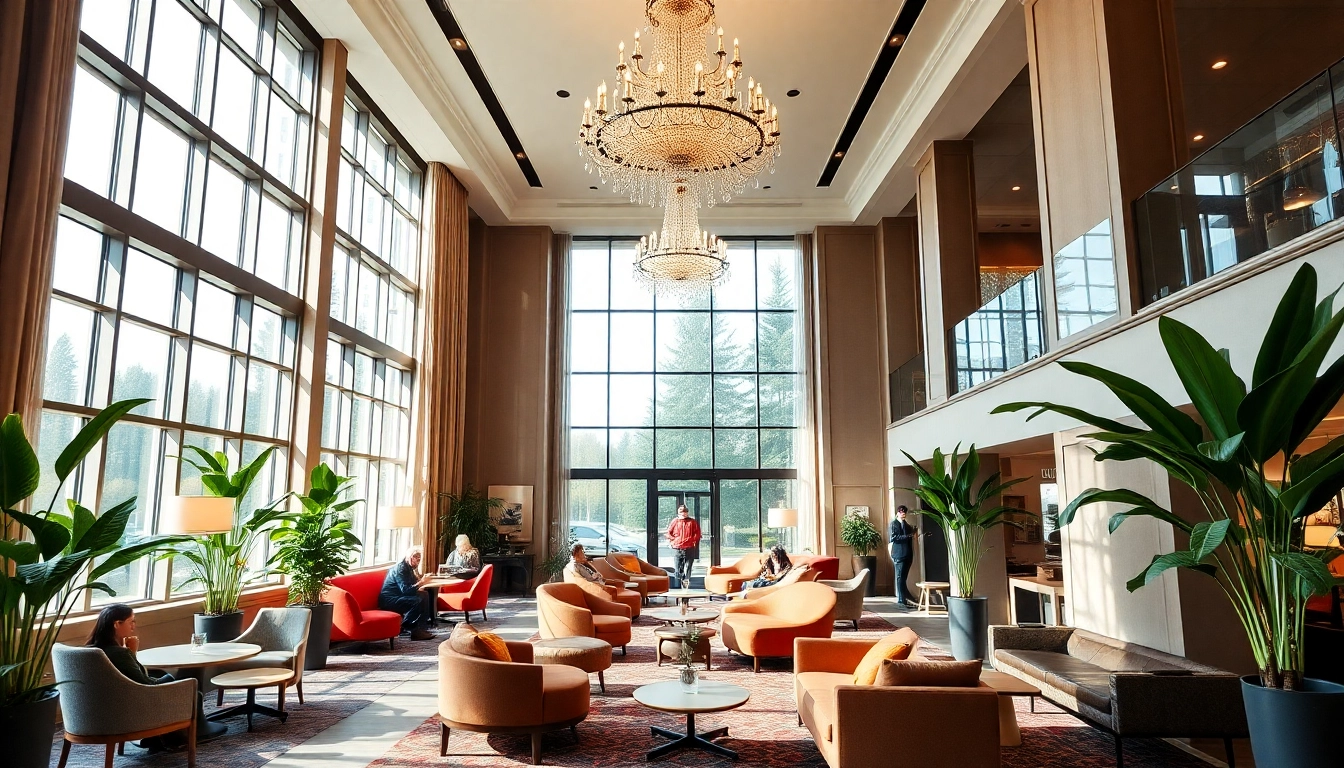 Luxury hotel in Sweden with elegant lobby design and inviting atmosphere.