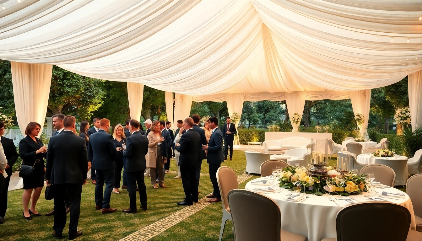 Showcasing Corporate Event Rentals with elegant outdoor decoration and professional setup
