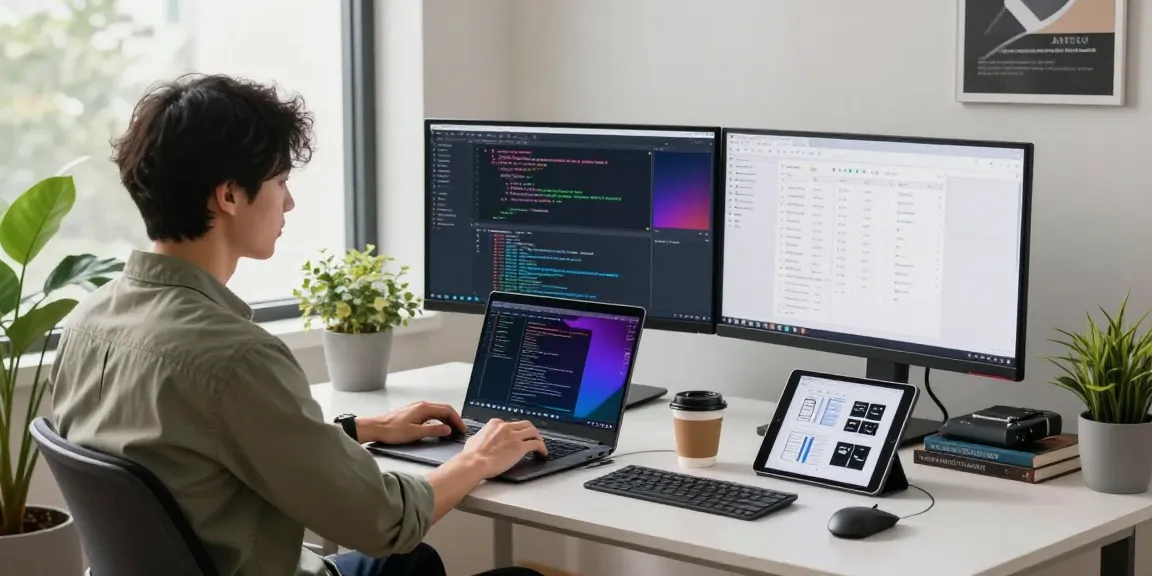 Engaged software developer at a modern workspace, showcasing productivity on 纸飞机官网 applications.