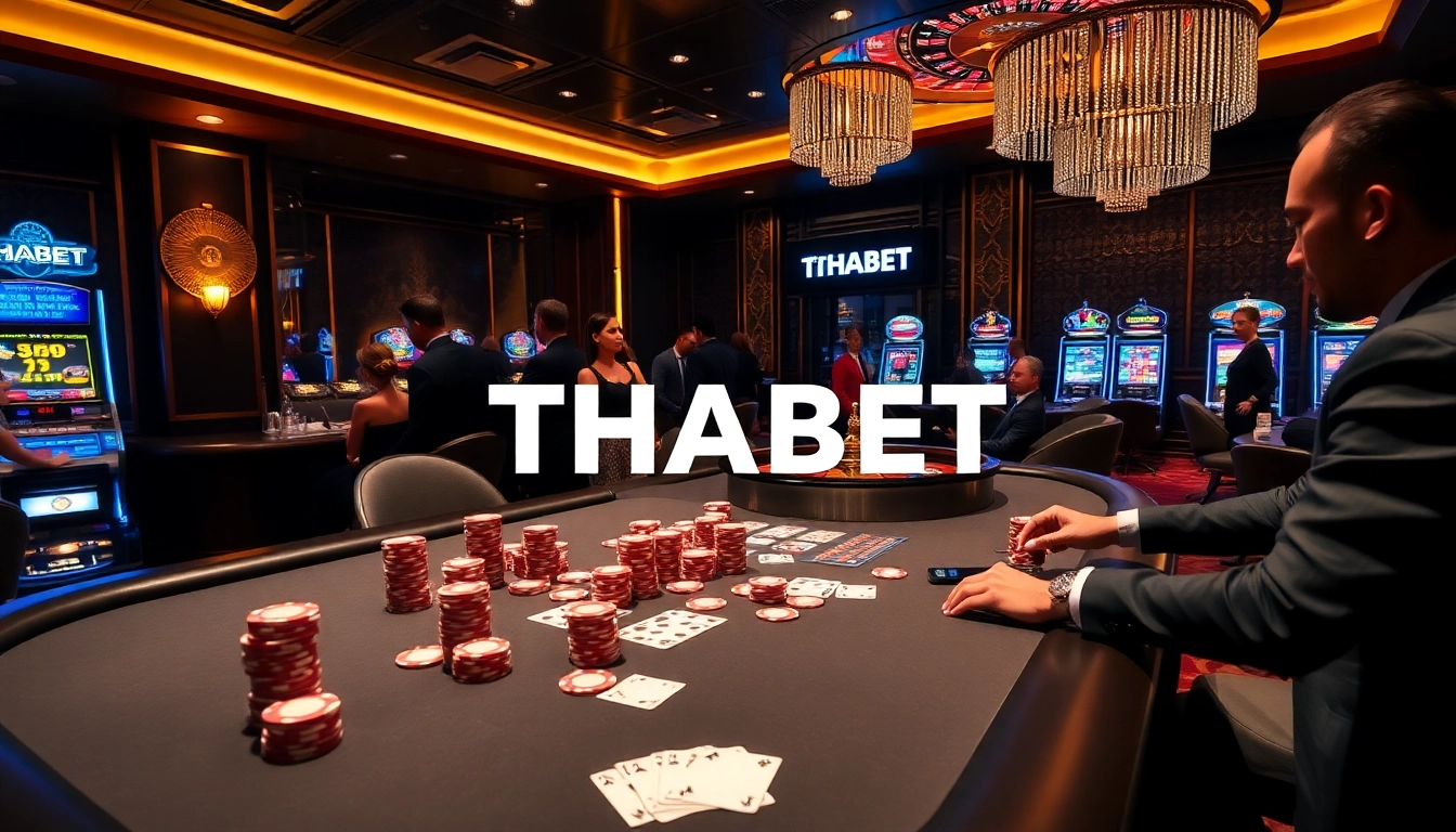Experience thrilling gameplay at THABET casino with exciting tables, vibrant chips, and elegant atmosphere.