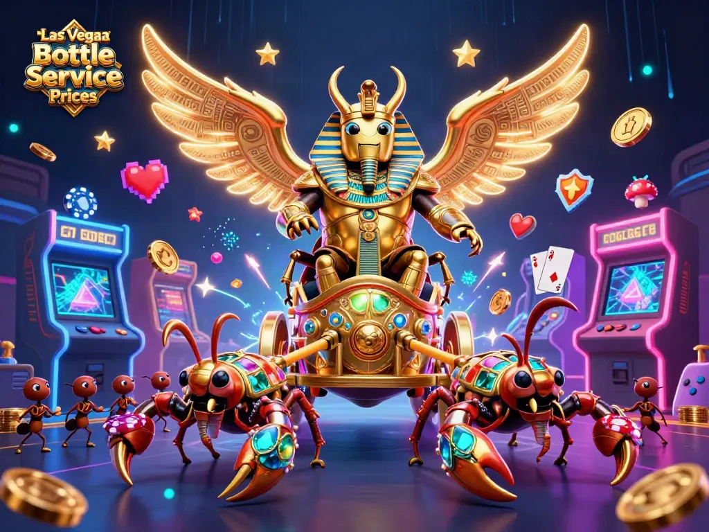 Engage with Las Vegas Bottle Service Prices in an electrifying 3D scene with vibrant casino elements and characters.