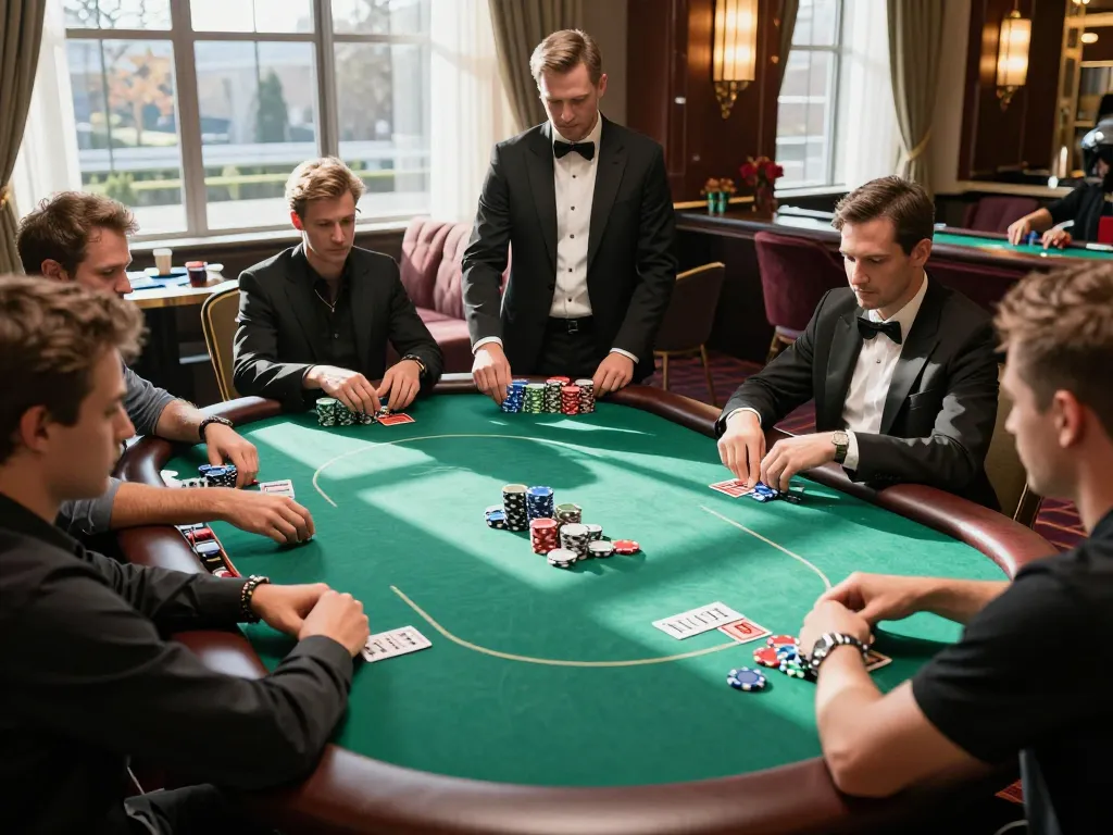 Players engaged in a high-stakes poker game at cm88-t1 casino, showcasing dynamic gameplay and luxury.