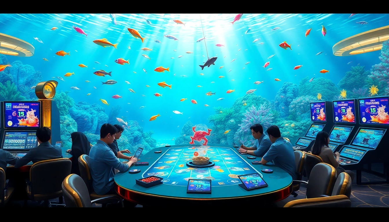 Bắn cá đổi thưởng game scene with colorful fish and interactive gameplay at a casino setting