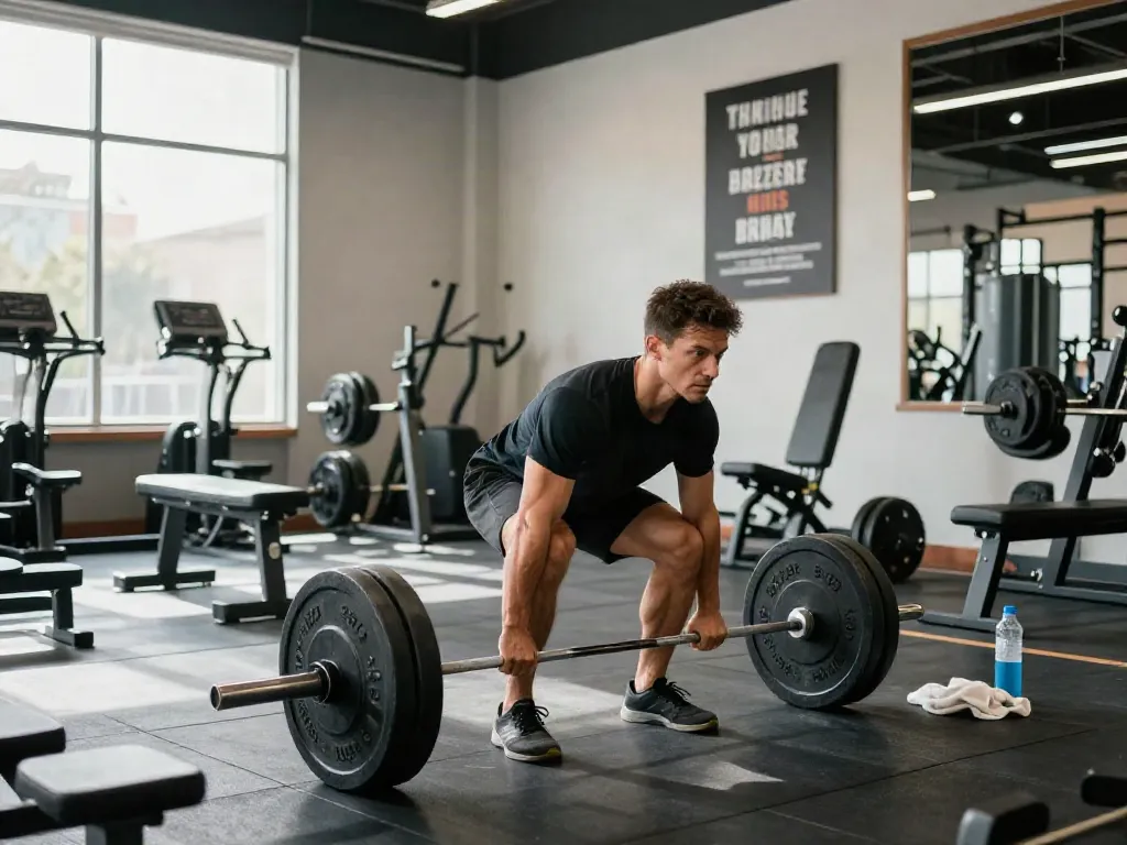 Male athlete training with steroidi anabolizzanti in dynamic gym session, focused on strength and performance.