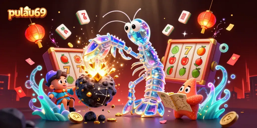 Experience pulau69 with vibrant slot reels and dynamic casino elements in a cosmic adventure.