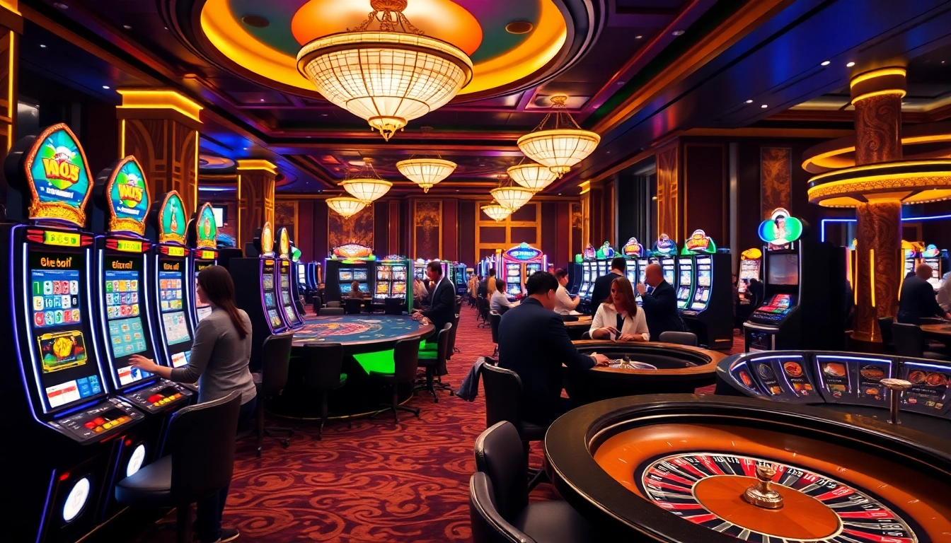 Spieler genießen verschiedene Spiele im Casino während sie casino spielen in einer lebhaften Umgebung.