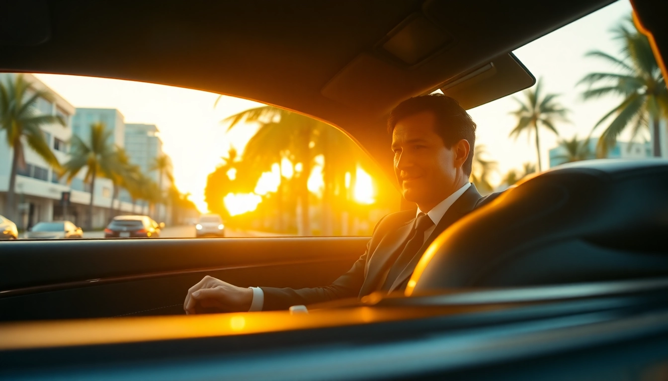 Experience luxurious limousine services Miami with a professional chauffeur driving through vibrant Miami streets.