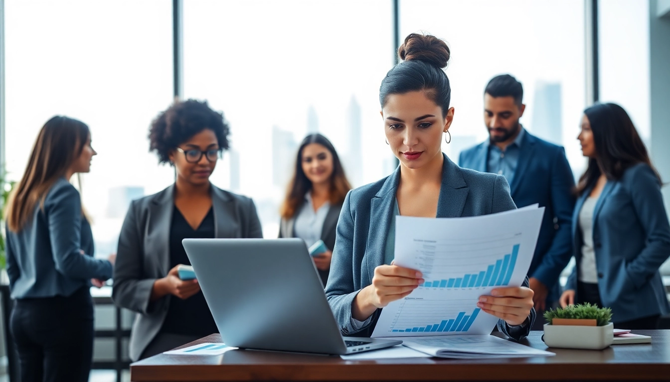 Engaging professionals involved in Business registration USA, collaborating in a modern office.