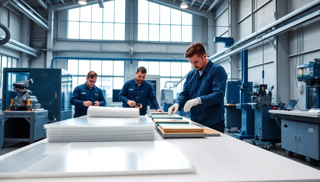 Engineers collaborating in a GRP Manufacturer workspace showcasing advanced composite materials.