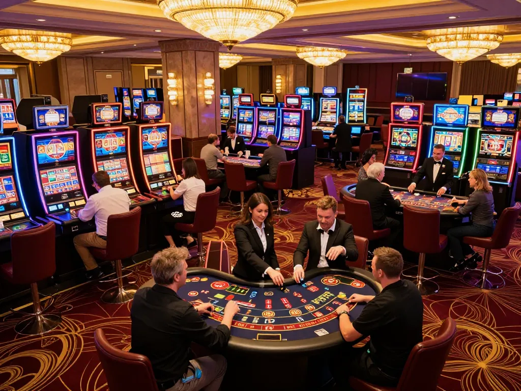 Players enjoying games at KKWIN casino with vibrant atmosphere and luxurious decor.