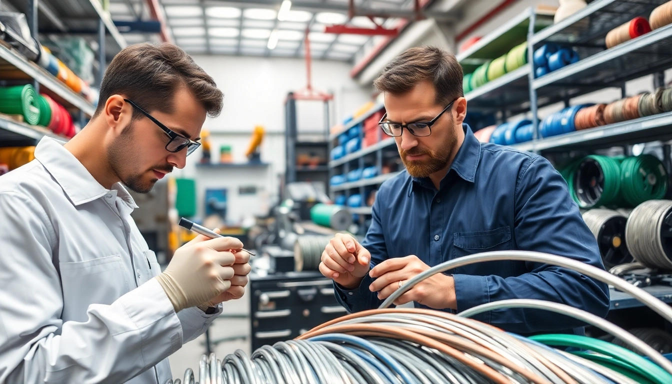 Flexible Wire Manufacturer examining high-quality wires in a modern workshop.