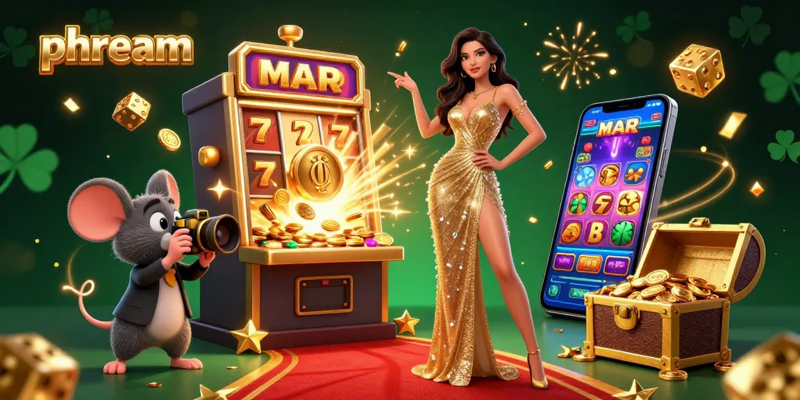 PHDream casino illustration featuring dynamic slot machine action, golden elements, and vibrant gaming atmosphere.
