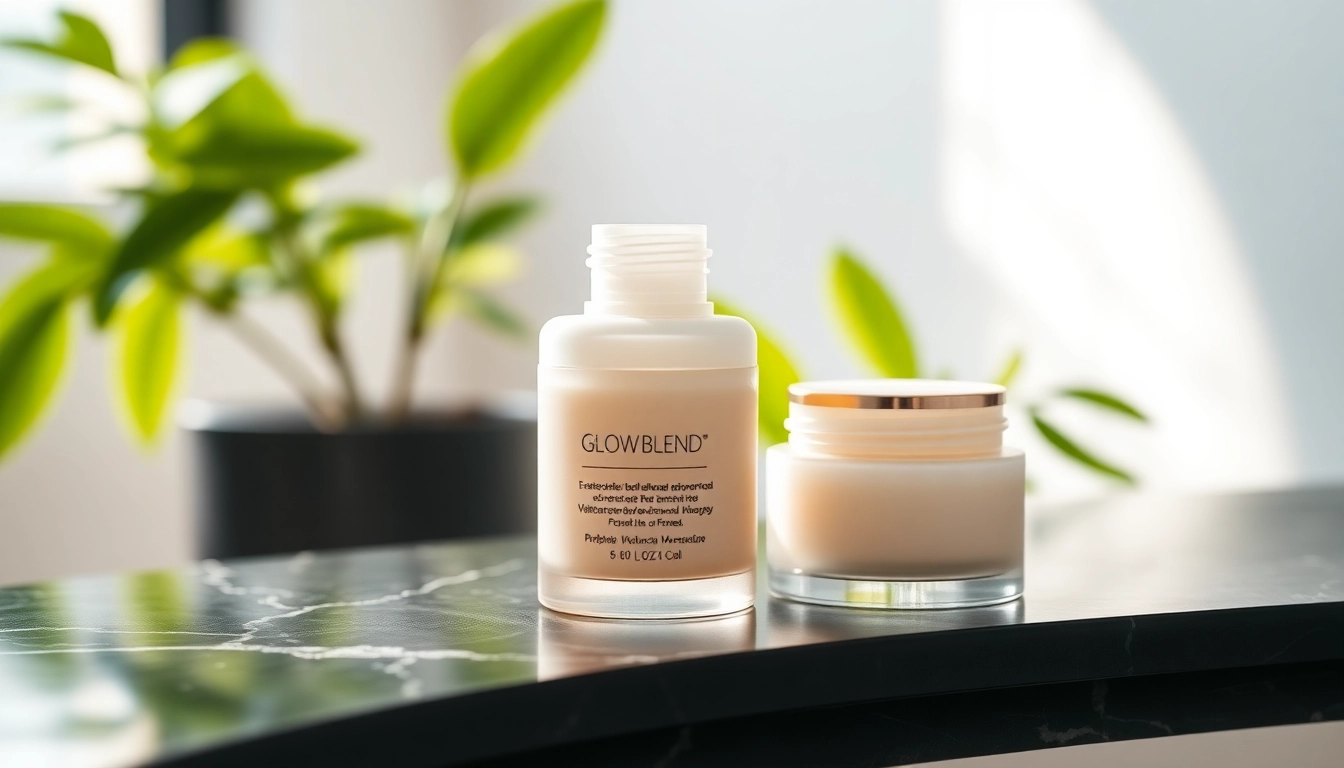 Apply Glow Blend for a radiant glow with smooth, luxurious texture in a sophisticated setting.