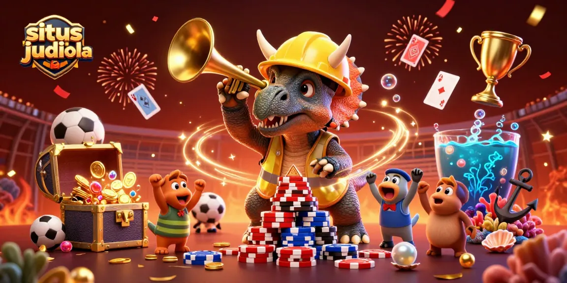 Engage in exciting sports betting at situs judi bola with a dynamic 3D celebration scene featuring vibrant characters.