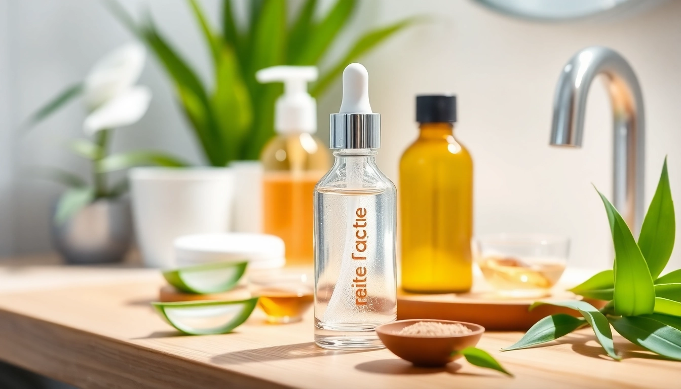 Showcase the affordable growth factor serum with natural ingredients in a serene setting.