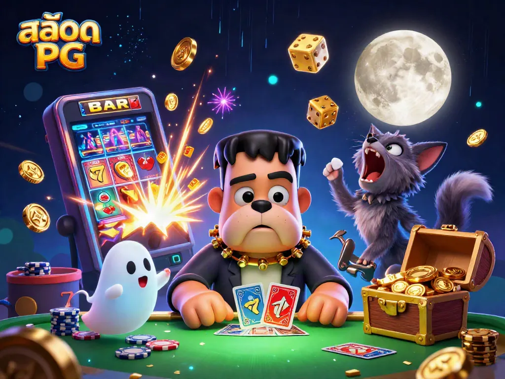 เล่น สล็อต PG บนโต๊ะคาสิโนสุด spooky กับหมาป่าที่ร้องเสียงดัง และการ์ดที่ถูกจัดการโดยสุนัขแฟรงเกนสไตน์