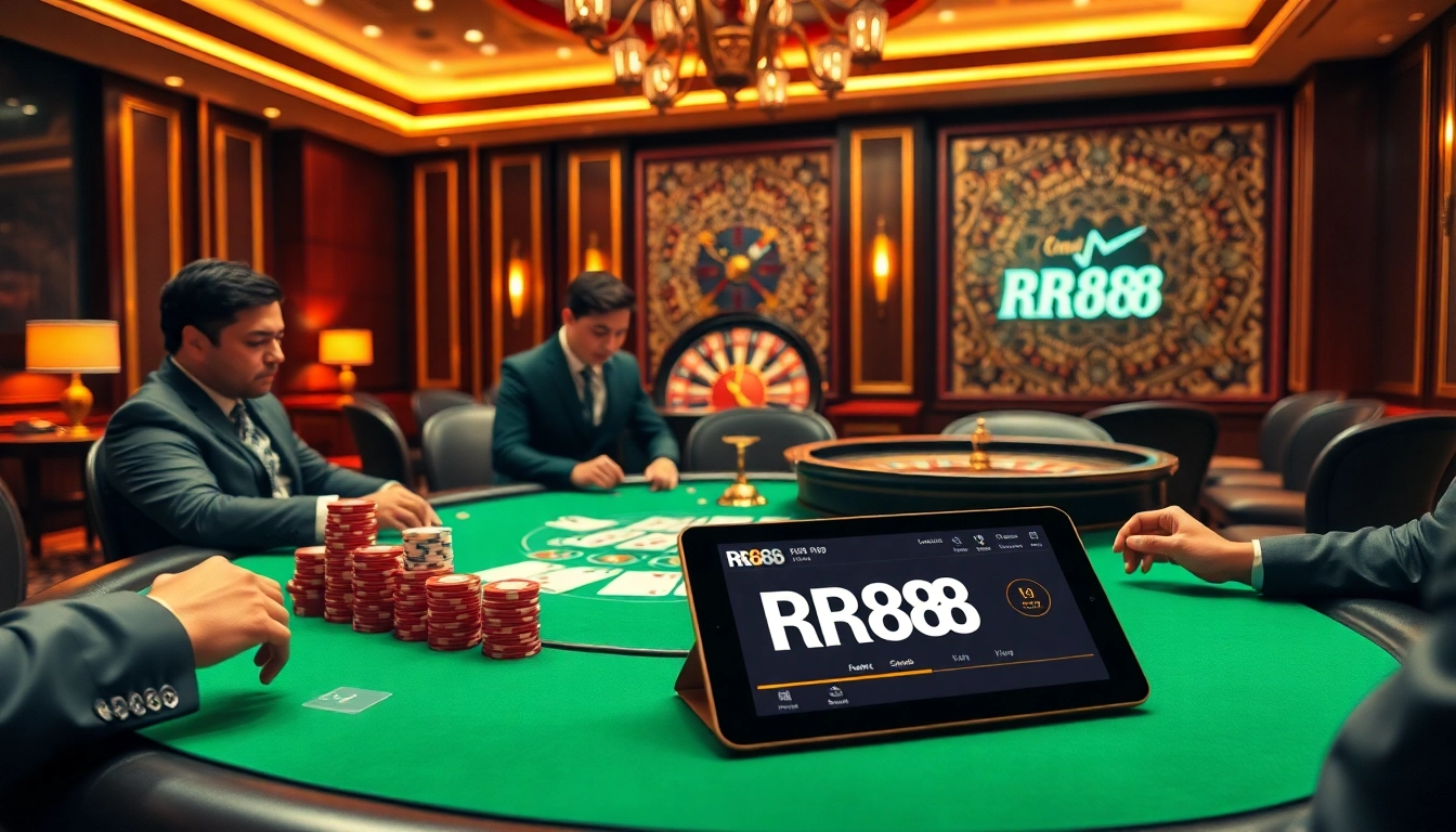 Experience thrilling poker gameplay at https://rr88.gratis/ showcasing vibrant chips, professional players, and luxe atmosphere.