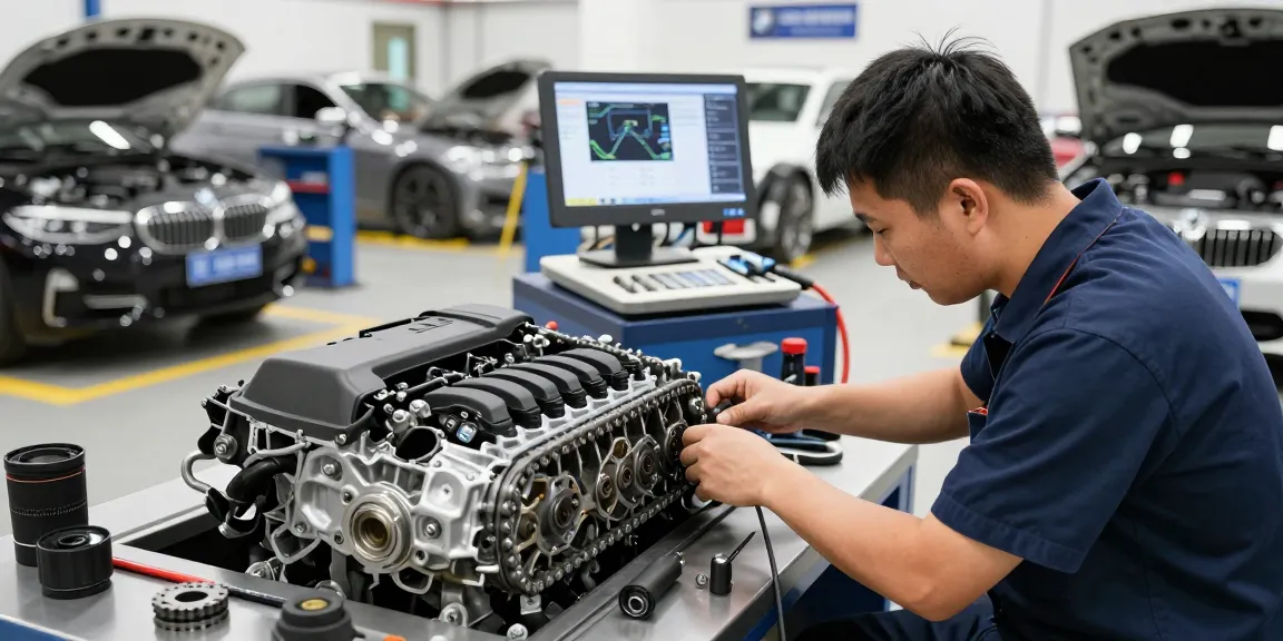 Professionelle Werkstatt für den BMW Steuerkette Wechsel mit Experten bei der Arbeit