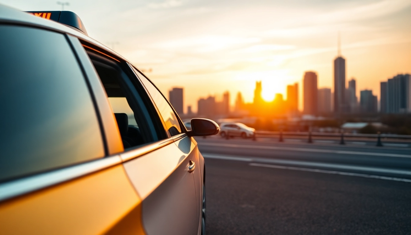 Experience smooth LONG DISTANCE TAXI TRANSFERS in a professional urban setting with modern vehicles.