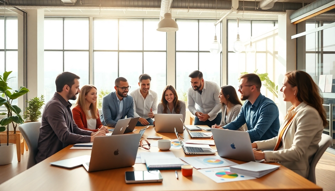 Team at Good Wolf Marketing collaborating in a modern office, showcasing creativity and innovation.