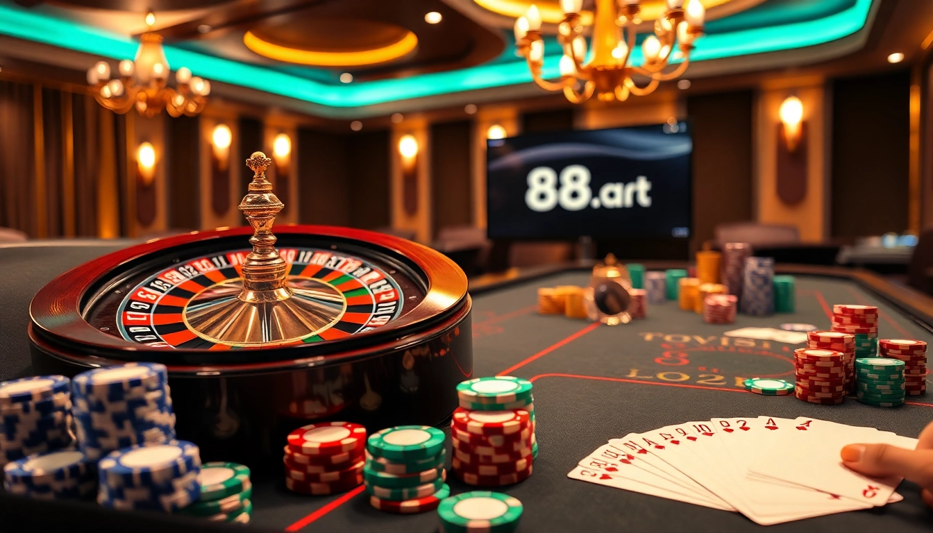 Experience high-stakes excitement at 88t.art with vibrant casino elements and a luxurious atmosphere.