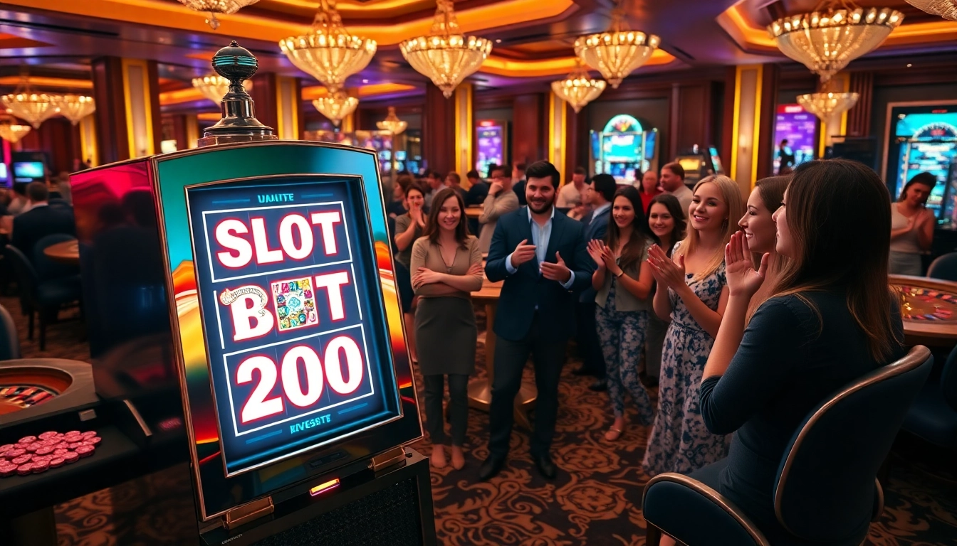 Menang di Slot Bet 200 dalam suasana kasino yang mendebarkan dengan para pemain yang antusias.