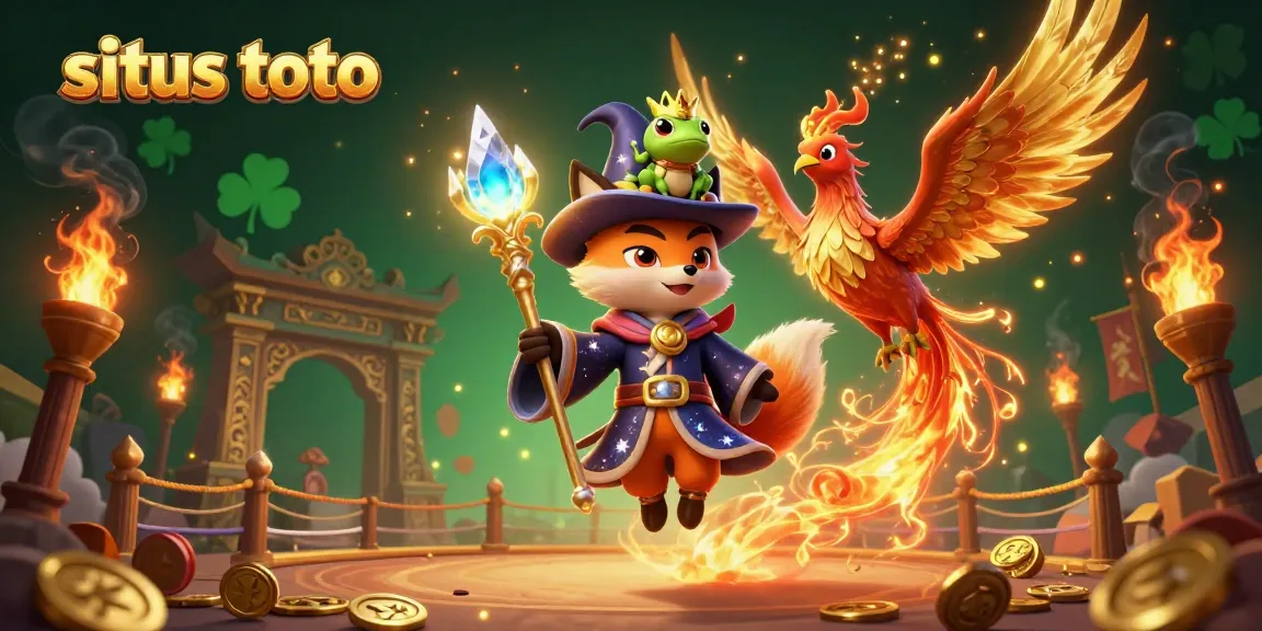 Experience thrilling gameplay on situs toto with a mystical fox wizard, phoenix, and golden casino elements.