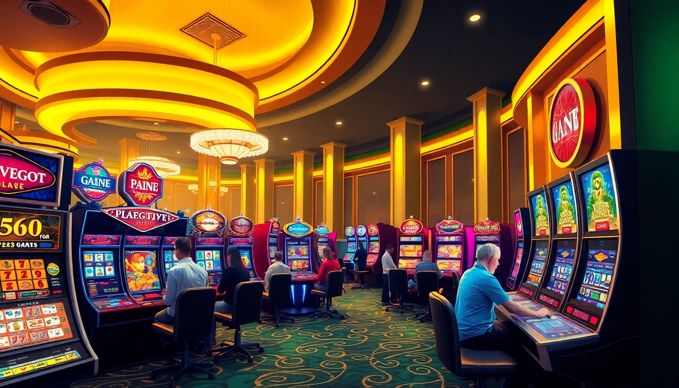 Engaging scene of Non gamstop Casino Uk showcasing vibrant slot machines and players.