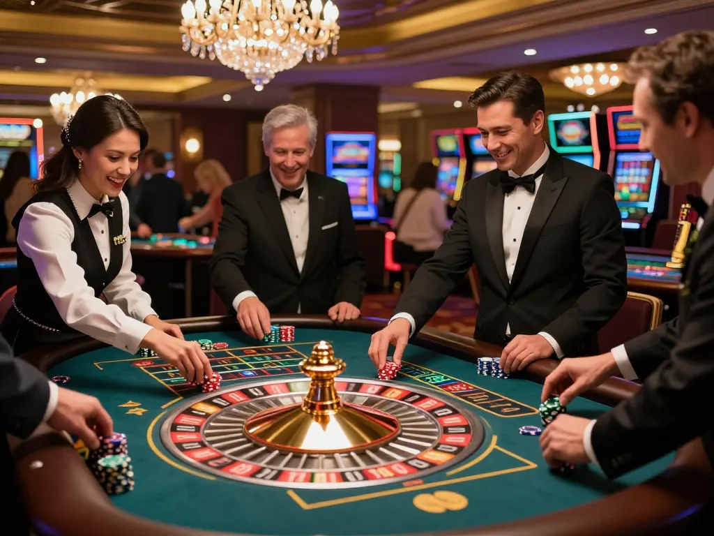 tv88 players engaged in thrilling roulette action at a luxurious casino table