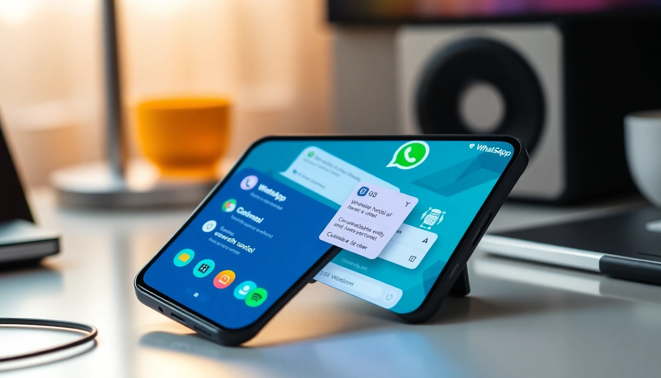 GB WhatsApp on a smartphone showcasing themes and customization features.