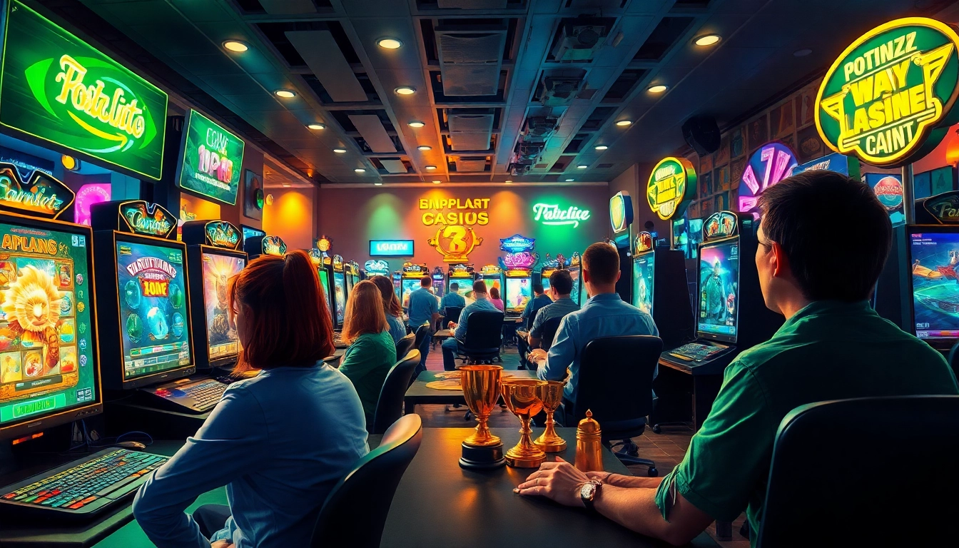 Experience the excitement of online gaming at https://whycazino.com, featuring vibrant scenes of players enjoying thrilling casino games.