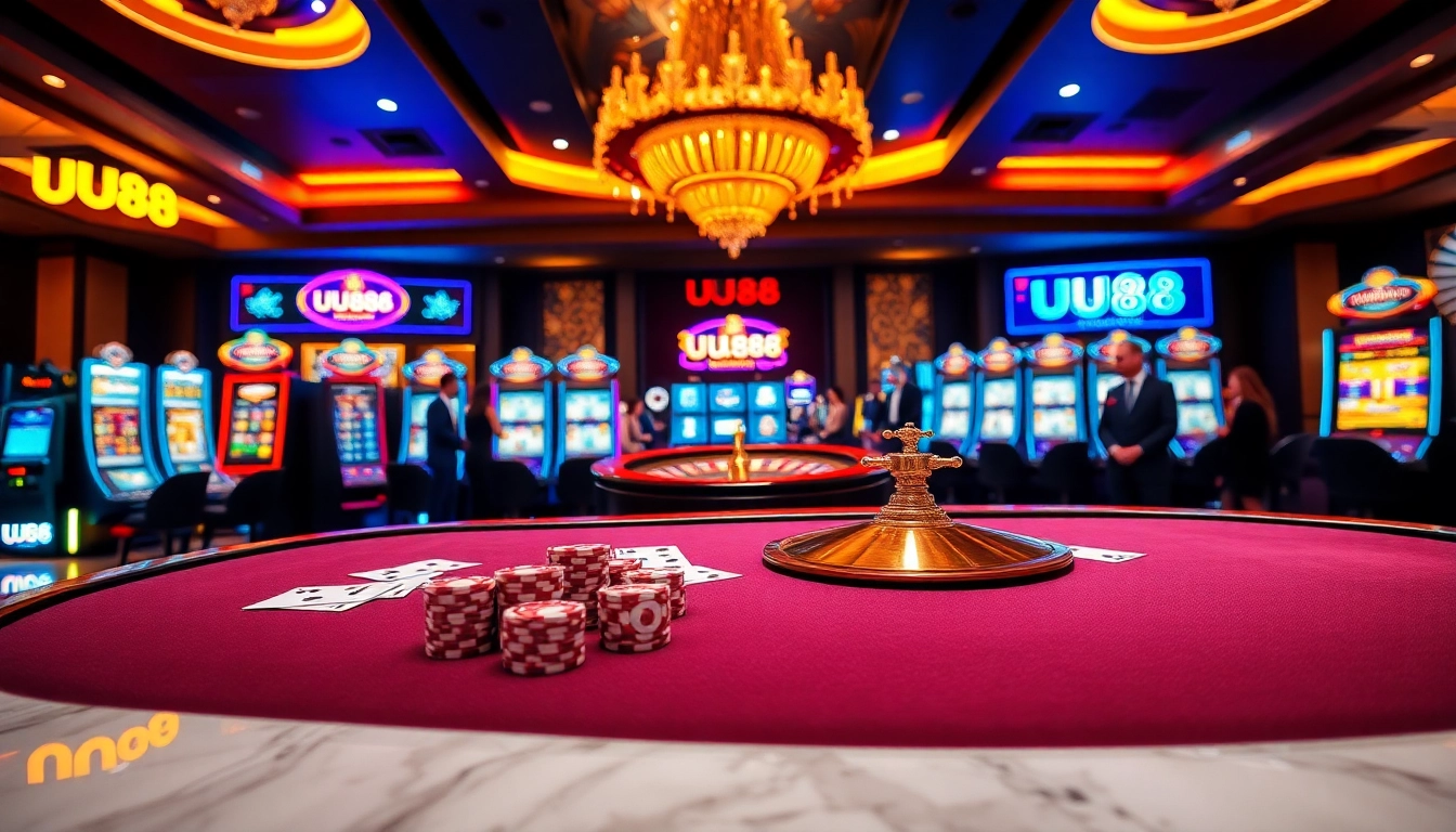Experience the thrill of UU88 with vibrant casino tables and slot machines.