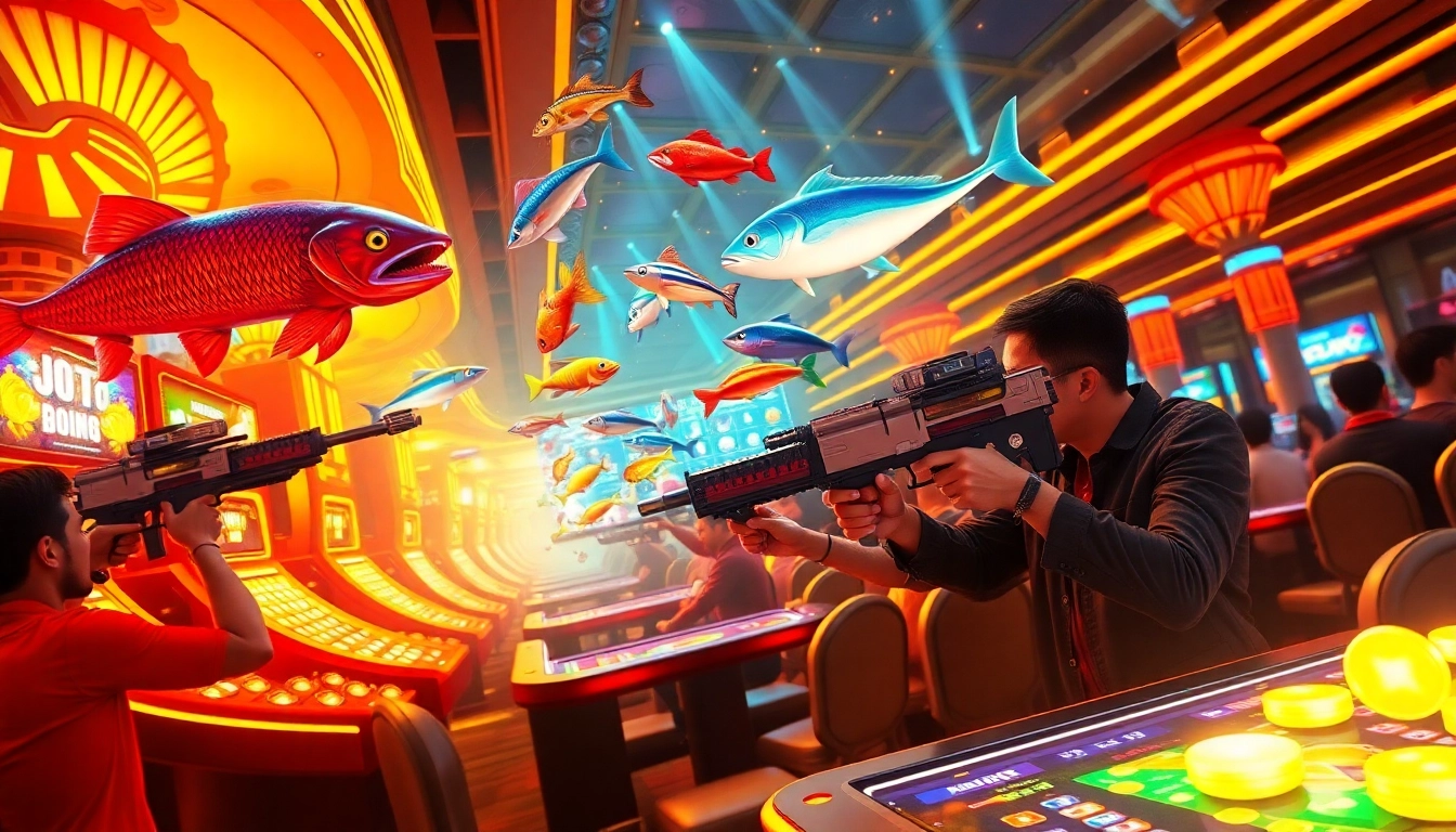 bắn cá đổi thưởng game atmosphere with vibrant graphics and excited players
