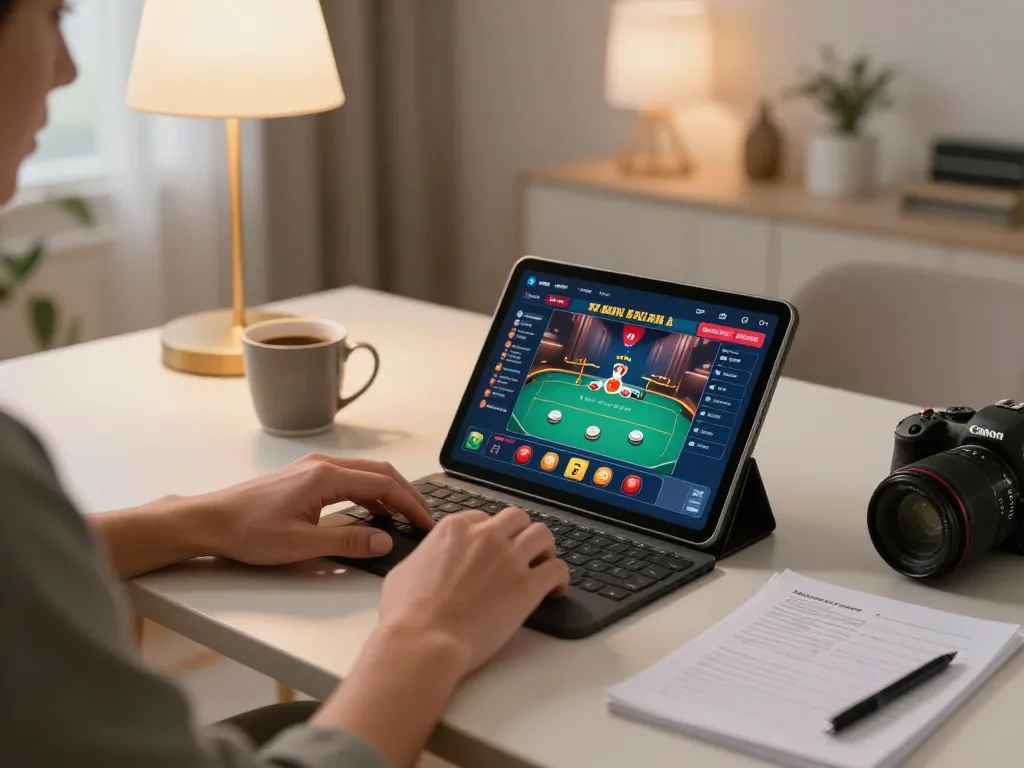 Sit comfortably at home for online gambling with SUNWIN LINK MỚI shown on tablet screen